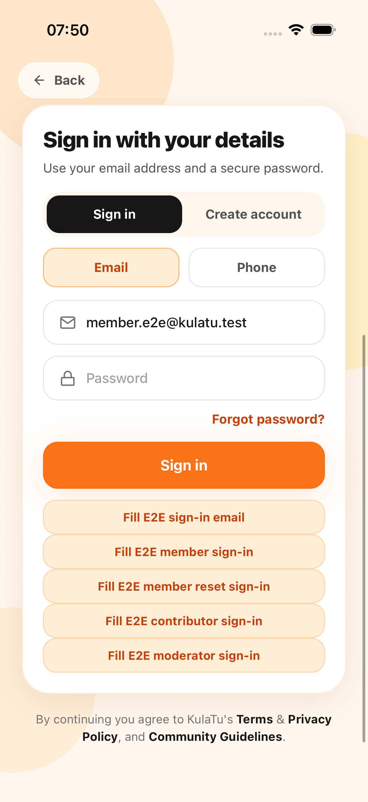 Forgot password action